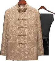 [Generic] Men Tang-Suit Jacket,Traditional Tang Outerwear,Shirt Kung Fu Top,Chinese Spring and Autumn Tang Suit Men Jacket and Pants