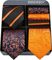 [HISDERN] 3 PCS Extra Long Tie Set, 63 Inch XL Necktie & Pocket Square + Gift Box