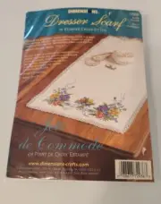 Vtg New Dimensions Dresser Scarf Stamped Cross Stitch Kit Flowers 72936