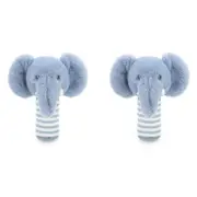 2x Keeleco Baby 14cm Elephant Stick Rattle Animal Stuffed Plush Kids Toy BLU 0m+