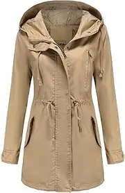 [WUANDIXFA] Jackets for Women Long Sleeve Long Coat with Pocket Outdoor Lightweight Windbreaker Hooded Rain, A, Small