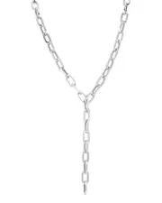 Chloe and Madison Silver Paperclip Lariat Necklace