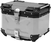 Motorcycle Top Case, 45L Aluminum Motorcycle Trunk, Universal Motorcycle Tail Box Bag with Anti-Theft Lock System, Waterproof and Dustproof, Back Cushion Included (Silver)