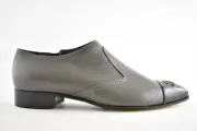 Chanel 18B Black Grey Grained CC Pointed Loafer Moccasin Flat Short Boots 40.5