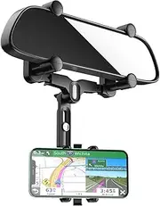 Large Rearview Mirror Phone Holder, 360° Rotatable and Retractable car Phone Mount, 2025 Upgraded car Mobile Phone Holder for All Phones and All Car Rearview Mirror with Button