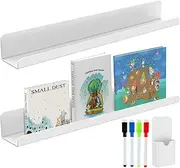 2 Pcs Magnetic Book Shelf for Whiteboard, Reusable Acrylic Magnetic Book Holder with Pen Container 4 Colorful Pens, Magnetic Floating Book Display Shelf Refrigerator Organizer for Classroom (white)