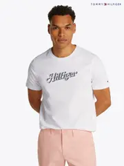 Tommy Hilfiger White Hilfiger Summer Script 100% Cotton T-Shirt (F54990) | $127