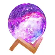 FatherCare Rechargeable Kids Night Light Galaxy Lamp with 16 Colors LED 3D Star Moon Light Wood Stand & Remote Control