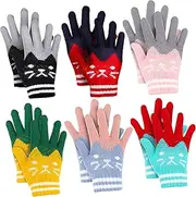 [Minkissy] 6 Pairs Knitted Gloves Winter Warm Gloves with Kitten Pattern Stretchy Skin Friendly Mittens for Skiing Snowboarding Outdoor Activities