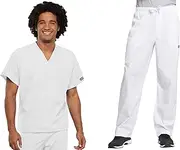 [Cherokee] Scrub Set for Men and Women, Traditional Fit V-Neck Scrub Top 4777 with Natural Rise, Elastic Waist Pant 4000
