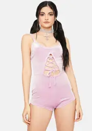 Mauve Changing Perspectives Velour Lace Up Romper