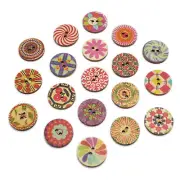 Craft DIY Assorted Flower Painting Round 2 Holes Wood Wooden Buttons 15mm-25mm