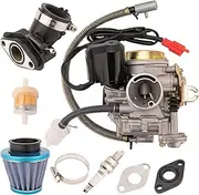LOYPP 50CC Carburetor 4 Stroke GY6 High Performance 139QMB Carburetor for 49cc 50cc Scooter Moped PD18J Carb Engine, 50 cc Carburetor, 50cc Moped Carburetor + Intake Manifold by