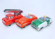 Hans Schumann Germany 1950 Police Car + Sedan + Fire Engine Truck Wind-Up MINT!