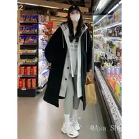 在飛比找蝦皮購物優惠-Asa Shop 假兩件外套 羊羔毛中款毛呢外套 韓版外套 