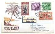 NZ - Cook Islands Cover Registered Rarotonga 1946 Overpr. Cook Is. Peace Stamps