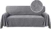 H.VERSAILTEX Cotton Sofa Cover Washable Sofa Couch Covers Textured Geometrical Jacquard Fabric Sofa Cover Living Room Sofa Throws Sofa Slipcovers for Pets, Kids(230cm x 340cm, XX-Large, Grey)