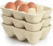 DEAYOU 3-Pack 18 Cups Ceramic Egg Tray, 6-Cup Porcelain Egg Holder Container, Decorative Egg Keeper Storage Organizer, Small Egg Dispenser Serveware for Countertop, Fridge, Serving, Kitchen, Yellow