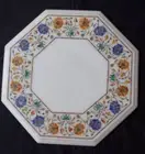 18" Marble side table top handmade inlay semi precious stones work table