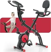 [HAPBEAR] Folding Exercise Bike Magnetic Foldable Stationary Bike, 3 in 1 Mode Indoor Upright Fitness Workout X-Bike with 8-Level Resistance and Arm Resistance Band, Pulse Sensor,LCD Monitor