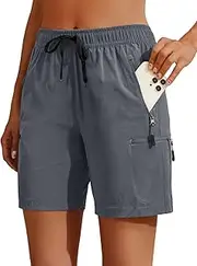 [Holipick] Women's Hiking Cargo Shorts Quick Dry Lightweight Summer Shorts Travel Athletic Golf with Zipper Pockets