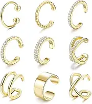 [Sanfenly] 9Pcs Ear Cuffs for Women Non Piercing 18K Gold Plated Cuff Earrings Non Pierced Gold Ear Cuff Clip on Cartilage Earring Adjustable Fake Earrings