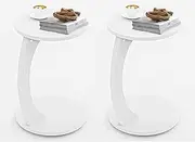 C Shaped Round End Tables Set of 2 with Hidden Wheels, Modern Small Coffee Tables, Side Tables for Living Room - Easy to Assemble, C Table End Tables for Couch and Sofa (2, White)