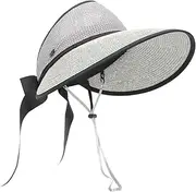 [NIYANGLE] Summer Wide Brim for Women Woven Sun Hat with UV Protection Lightweight Beach Cap for Travel Outdoor Activities and Vacations Stylish Sunshade Accessory Grey