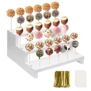Wood Cake Pop Stand, 3 Tier White 33 Holes Lollipop Display Holder with Twist...