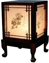 Traditional Korean Wood Lamp | Handmade Asian Oriental Table Lantern | Bedside Bedroom Accent Light | Unique Gift Idea | Pagoda Design (Brown)