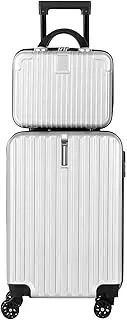 [HarmonyBliss] 2-Piece Carry-On Luggage Set Spinner Hardside Suitcase with Cosmetic Bag - 14" 20" Travel Bundle Set, Silver, 20, Modern, Silver, 20, Modern