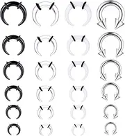 [Jstyle] 14G-4G Acrylic Pincher Tapers Septum Ring C Shape Stainless Steel Buffalo Stretcher Expander with Black O-Rings for Stretching Pierced Nose Ear Cartilage