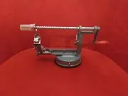 Vintage Green Metal Hand Crank Apple Peeler Corer with Locking Suction Base