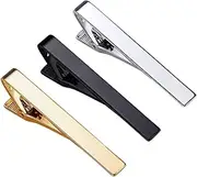 [Roctee] Tie Clips for Men, 3 Pack Classic Tie Clip Silver Gold Black Necktie Tie Bar Pinch Clips Suitable for Wedding Anniversary Business and Daily Life