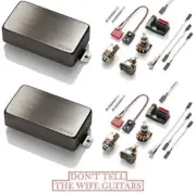 EMG 81 + 85 BRUSHED CHROME ACTIVE HUMBUCKER PICKUP SET SHORT SHAFT POTS & WIRING