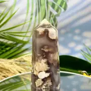 Black Flower Agate Tower Healing Crystal Generator 374g