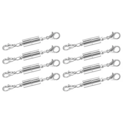 8Pcs Magnetic Jewelry Clasps Cylindrical Magnetic Locking Lobster Clasps Silver