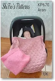 Knitting Pattern for 2 Shaped car seat Blankets in Aran Yarn, one Patterned and one Plain, Book, Booklet, Craft KP670