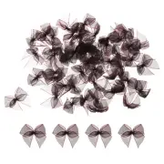 50Pcs Mini Chiffon Ribbon Bow 1" Mini Fabric Satin Craft DIY Dark Brown