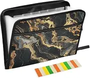 Black Gold Marble Seamless Figure Expanding Folders 13 Pockets A4 Letter Size Organizer with Pockets with Zipper Closure Large File Folders for Home Office Travel