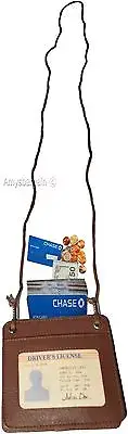 business card case card holder w/ neck string 30 business card clear id window