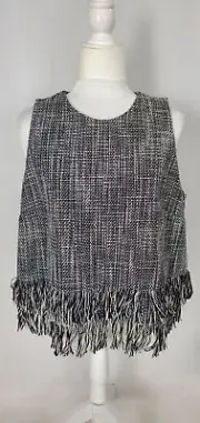 NEW Sweater Tank Top L Womens Black Fringe Sleeveless Western Academia Preppy
