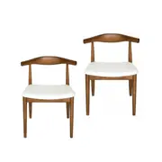 Set of 2 - Hans Wegner Replica CH20 Elbow Dining Chair - Walnut Frame - White