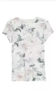 Ted Baker White Hilmaa Clove Floral Fitted Tee Top Size 3 US 8