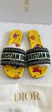 Christian Dior Canvas Embroidered Pixel Zodiac DWAY Slide Sandals 39.5/US9.5