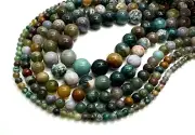 Natural Agate Beads, Green Fancy Agate Smooth Round Gemstone Beads - PG306