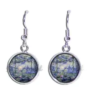 Claude Monet Art Water Lilies - Handmade Round Resin Dangling Earrings 16mm