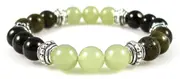 Crystal Gemstone Bracelet - Handcrafted - Natural Infinite Stone (Serpentine), Jet, and Labradorite 8mm