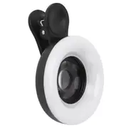Phone Camera Macro Lens 15X with mini clip Light Ring 2800 to 6500K Phone Ring Fill Light Lens for Photography Video Recording Black