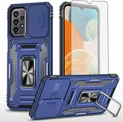 [Asuwish] Phone Case for Samsung Galaxy A23 5G/4G with Tempered Glass Screen Protector and Slide Camera Cover Magnetic Ring Holder Kickstand Cell Accessories Gaxaly A 23 23A 6.6 inch Women Men Navy Blue